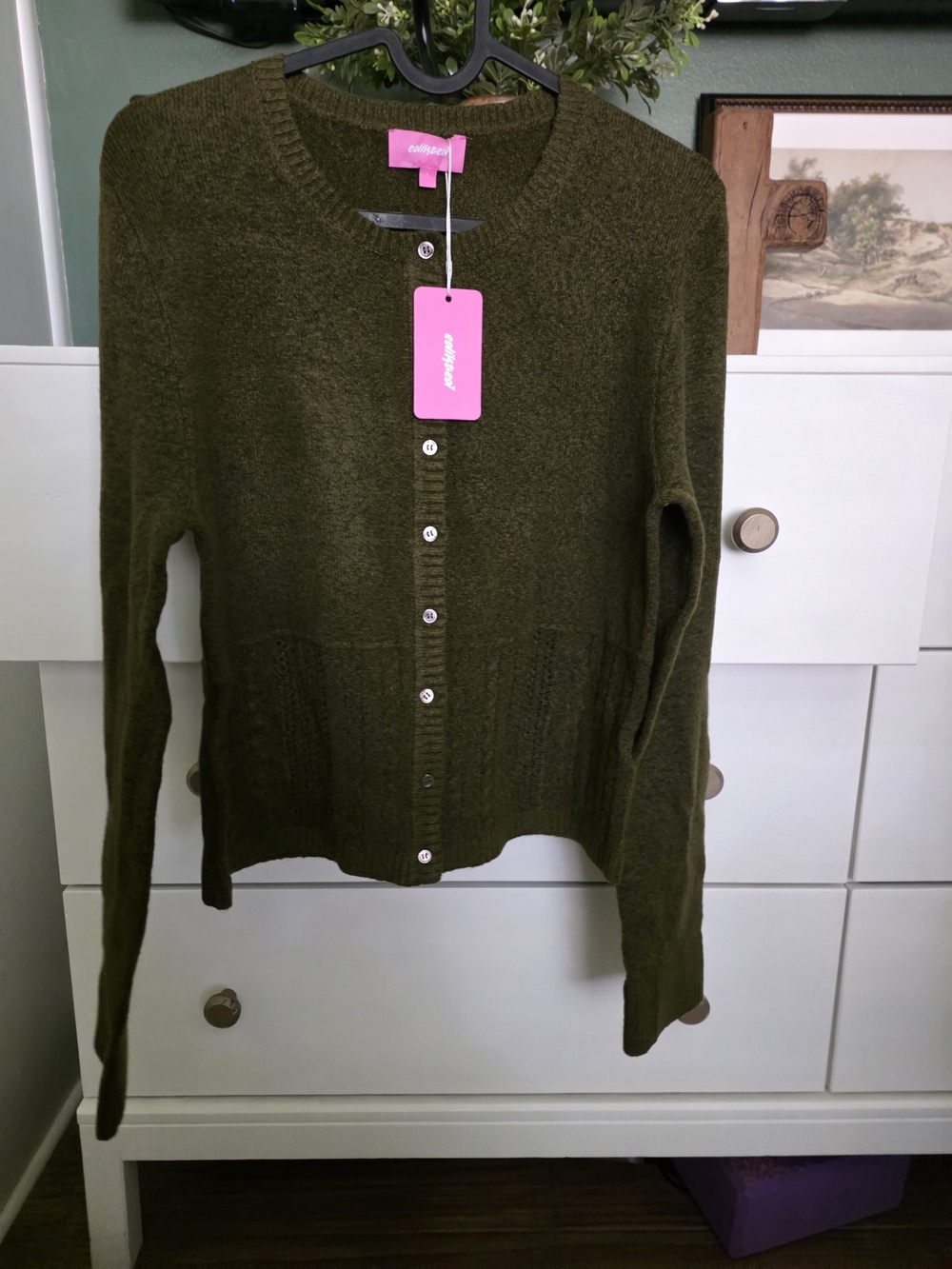 Edikted Olive Green Button-Down Knit Cardigan